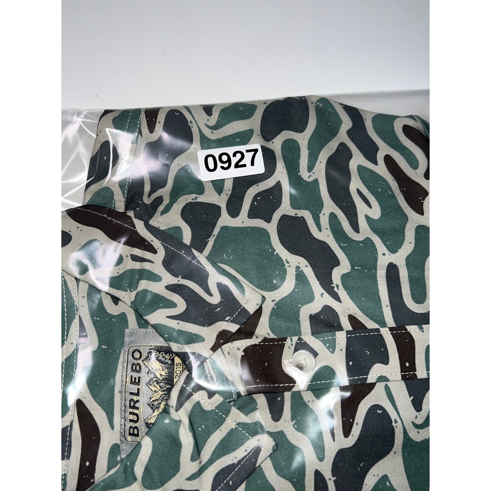 Burlebo Camo Button Down Shirt Mens L Green Brown Outdoor Short Sleeve Hunter - Picture 8 of 8